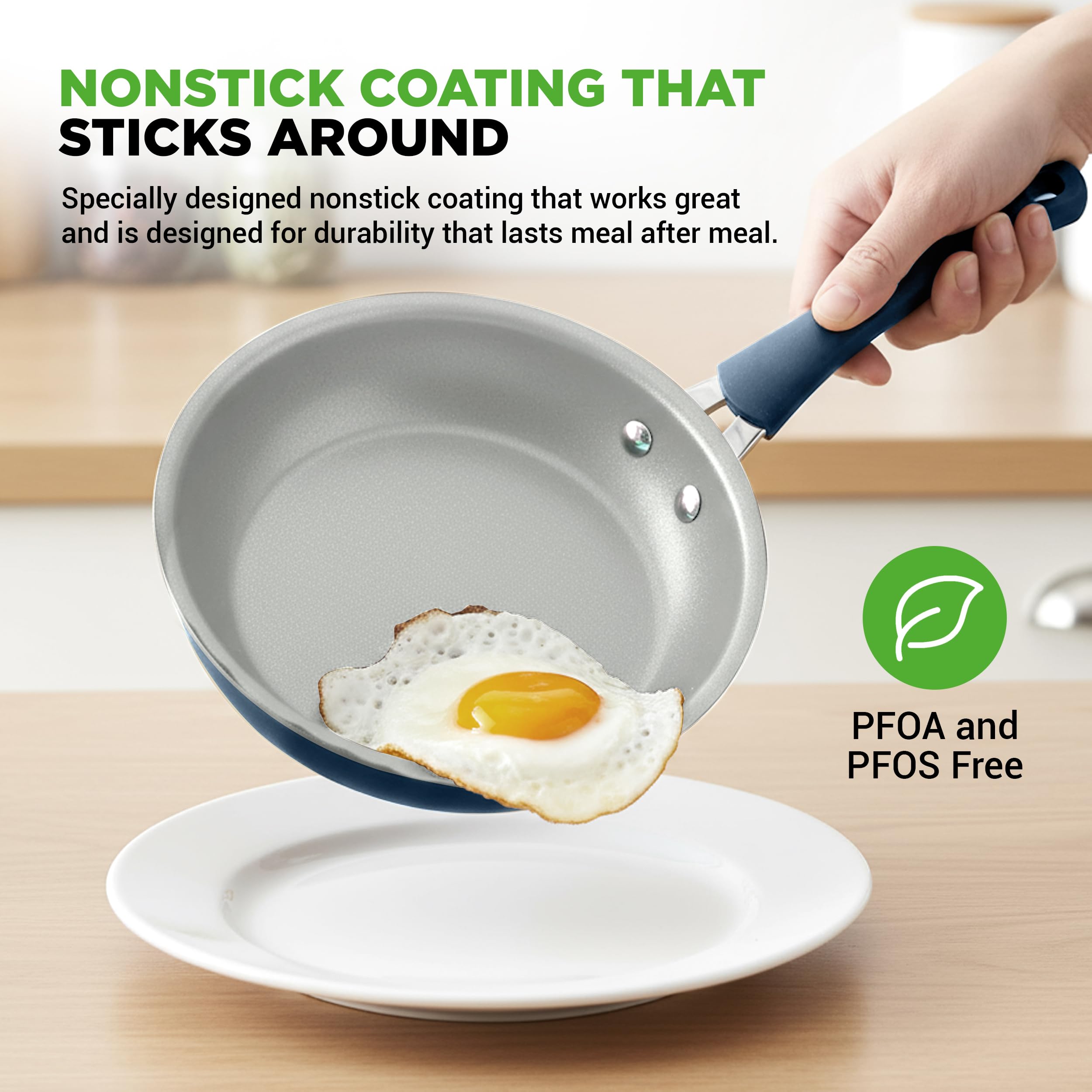 NutriChef three frying pans stacked to show sizes and space-saving storage benefit