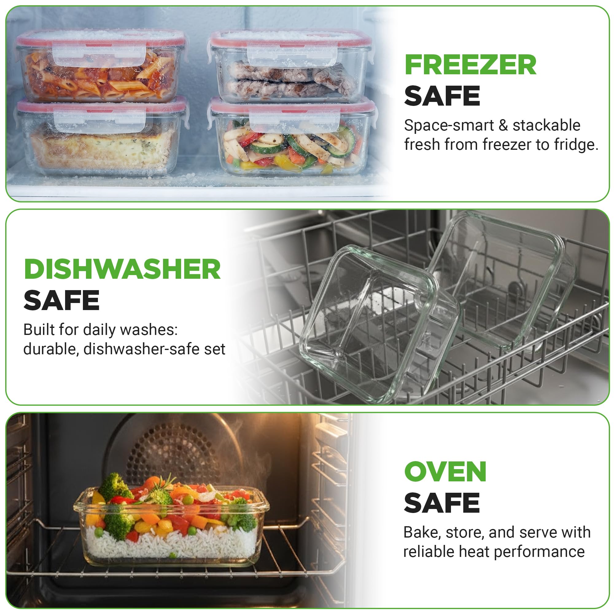 NutriChef glass container in oven without lid demonstrating oven-safe glass benefit