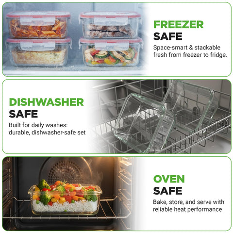 NutriChef glass container in oven without lid demonstrating oven-safe glass benefit