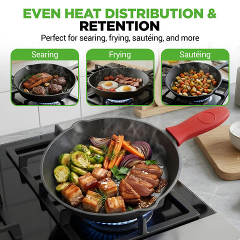 NutriChef skillet on an induction cooktop demonstrating compatibility and even heating