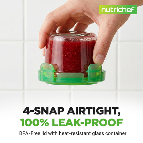 NutriChef lid detail with hinged seal showing leak-resistant design advantage