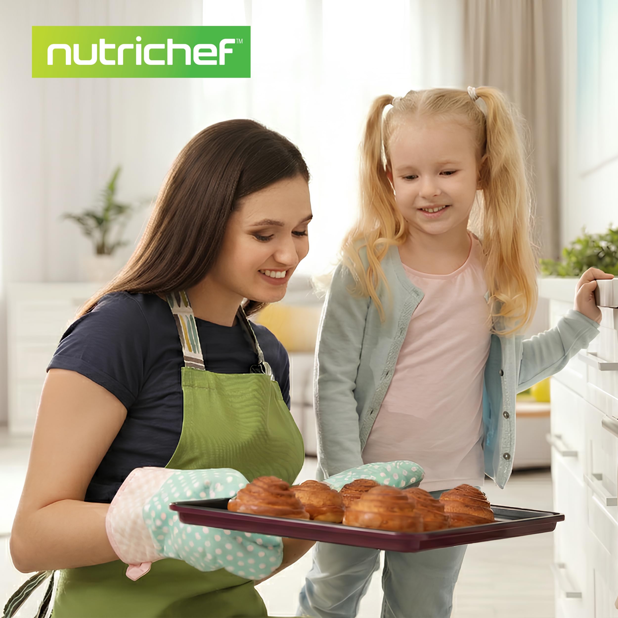 NutriChef lifestyle image of baking in a kitchen showing set enabling home baking joy