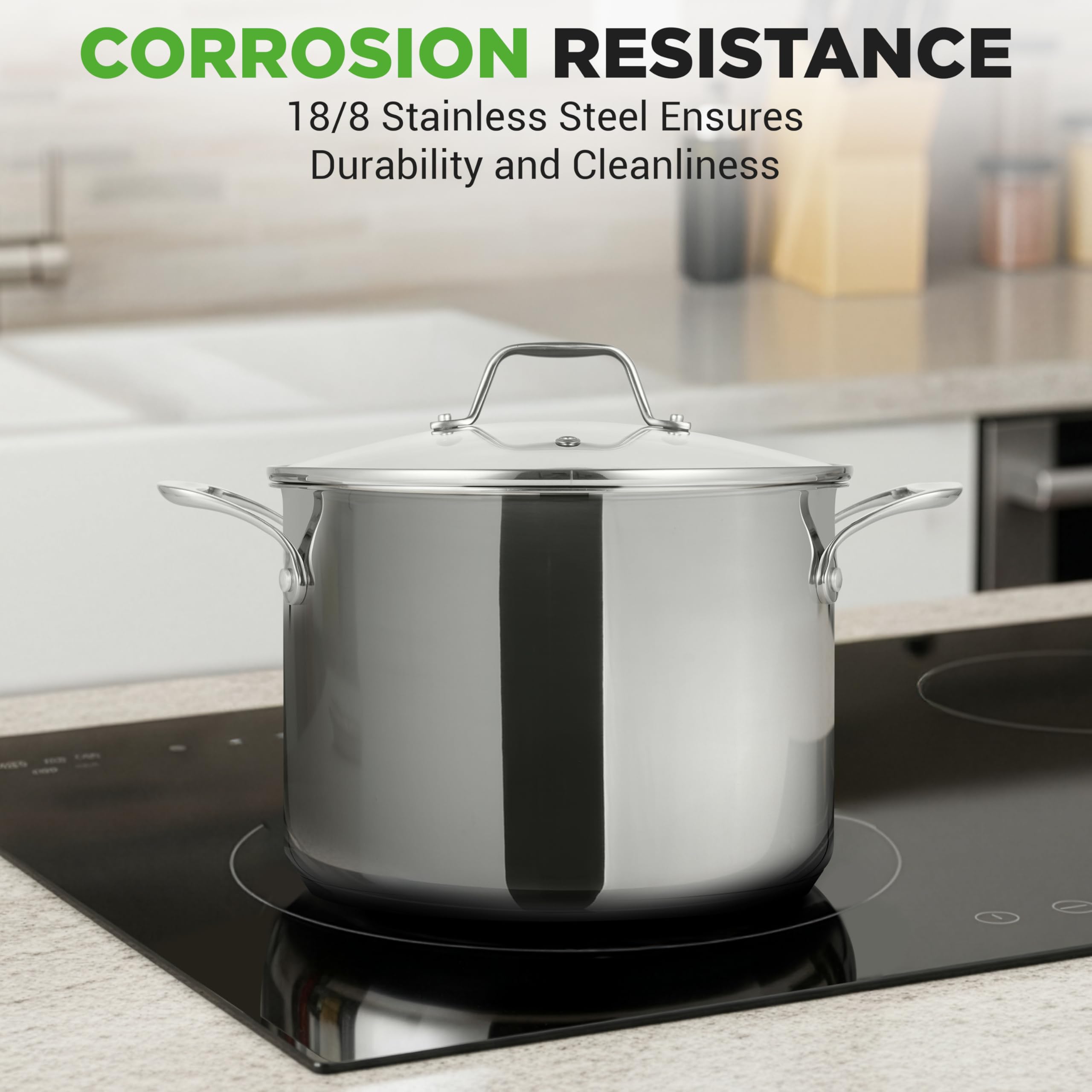 NutriChef stock pot on kitchen stove showing versatile, everyday cooking benefit