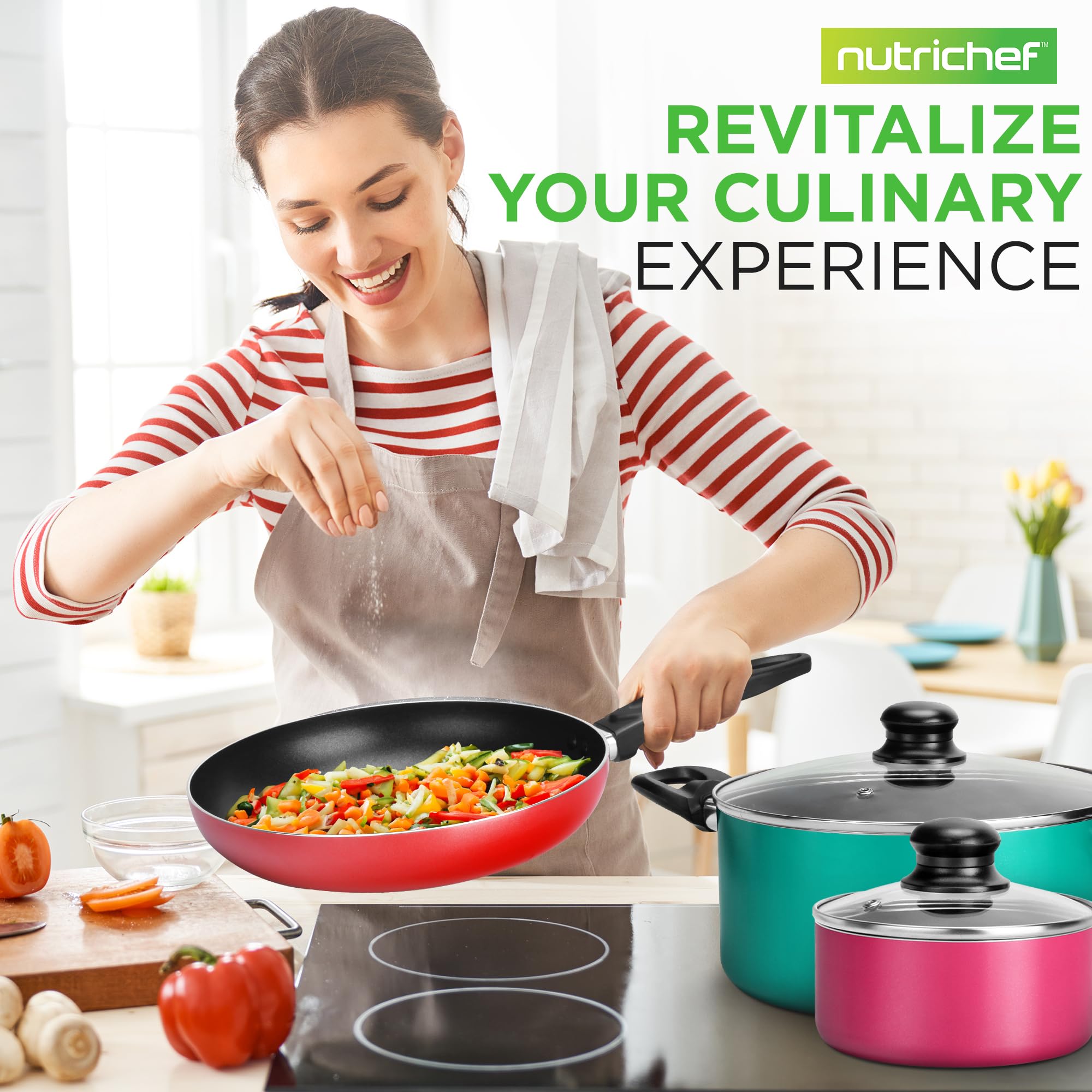 NutriChef cookware in kitchen on stove showing everyday cooking appeal