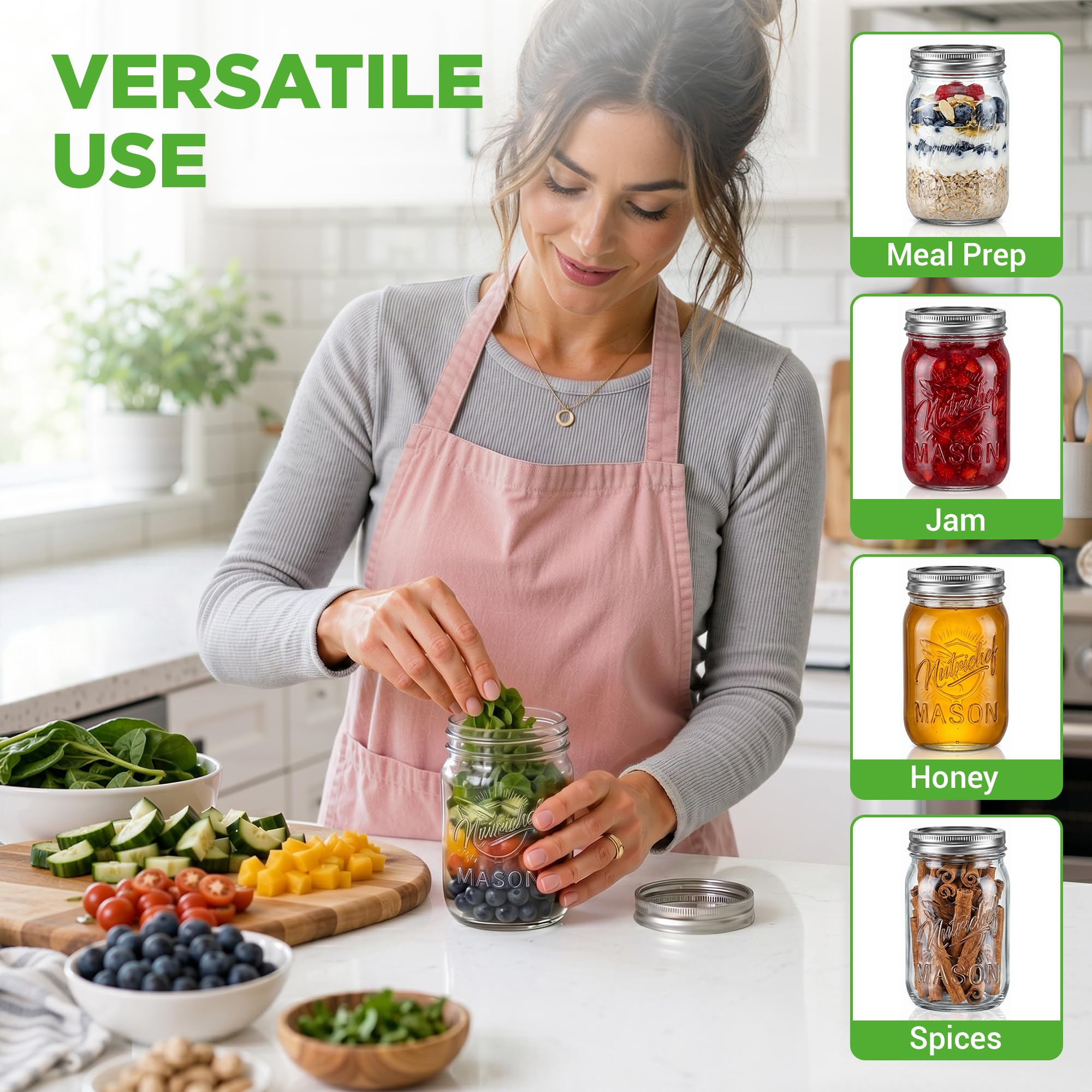 NutriChef wide-mouth jar detail for easy filling and cleaning benefit