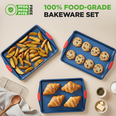 NutriChef medium sheet filled with freshly baked cookies for easy release