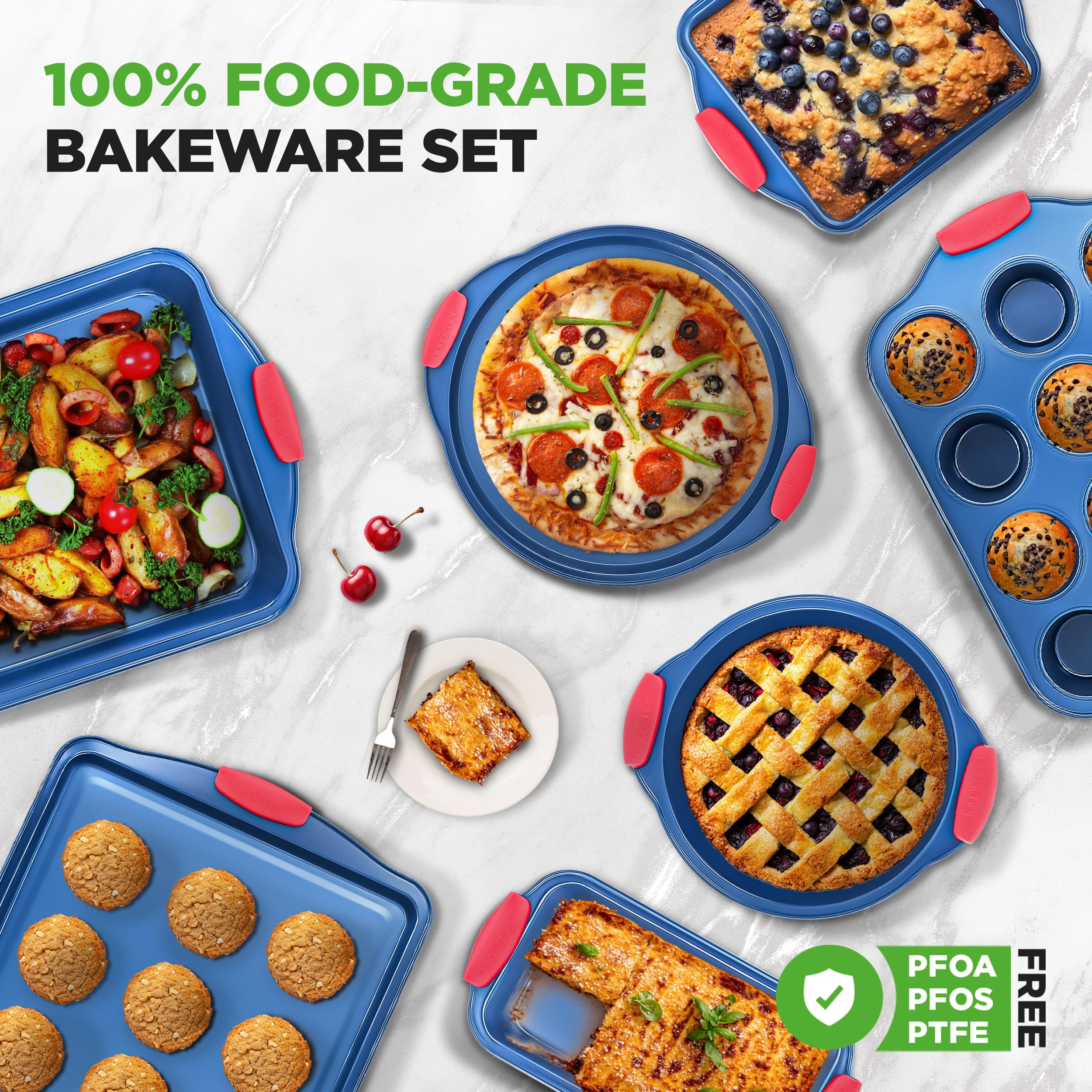 NutriChef 12 and 24 cup muffin pans showing uniform baking and capacity
