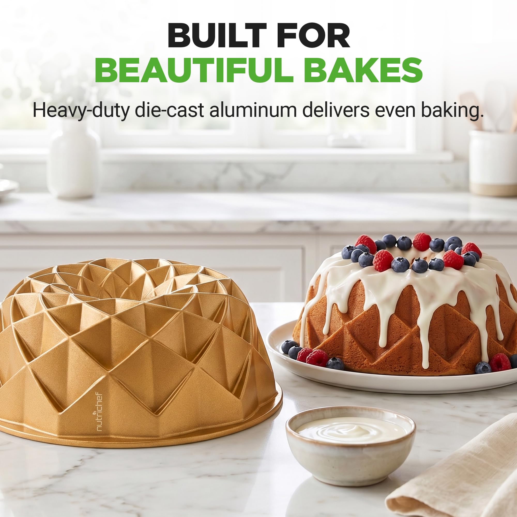 NutriChef pan bottom showing durable base for steady heat distribution and browning