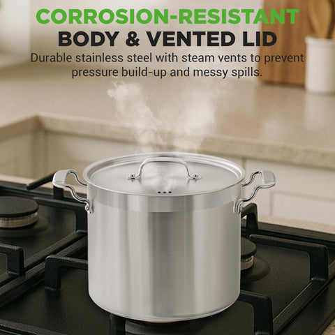 NutriChef stockpot in use with soup illustrating large-batch cooking advantage