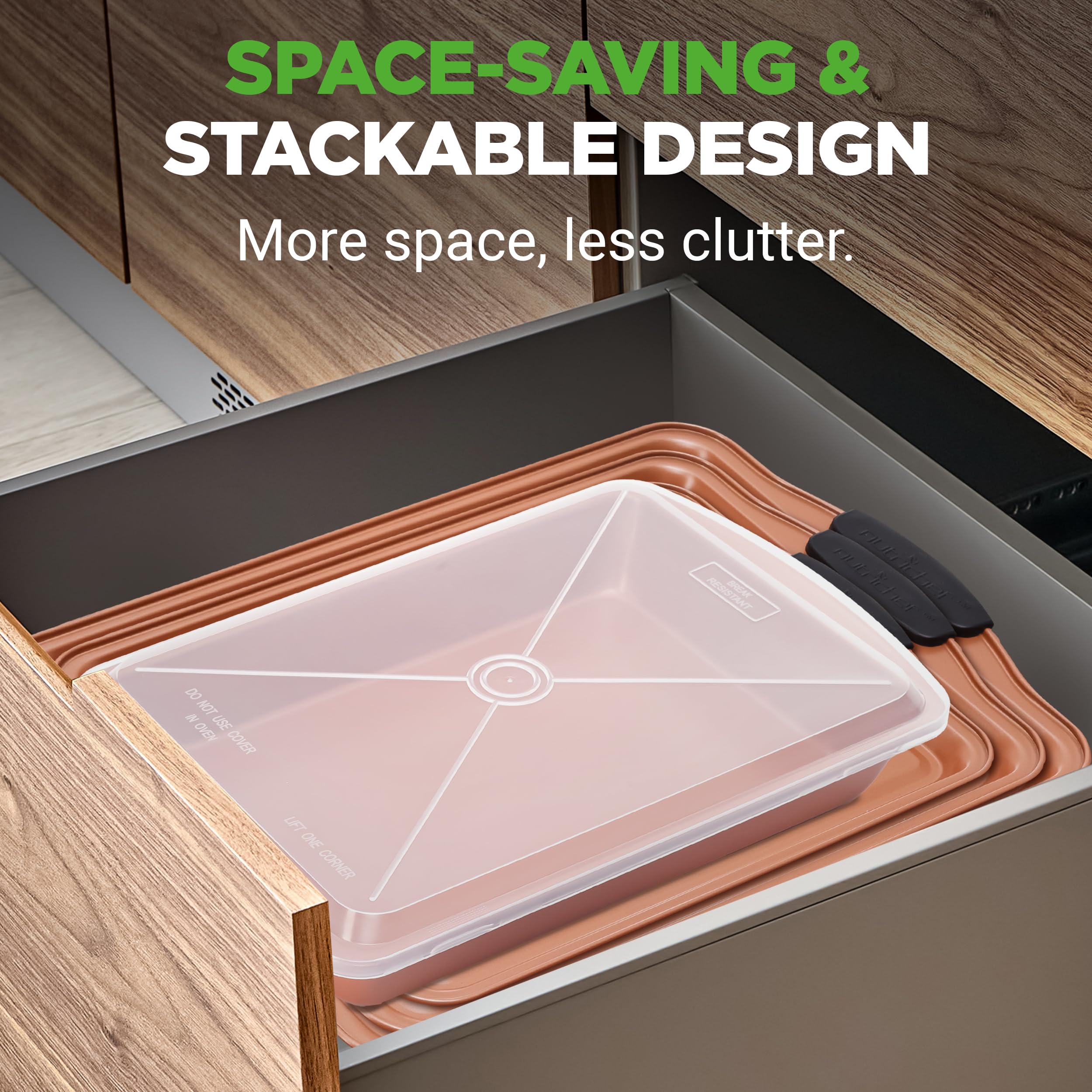 NutriChef rectangular pan with plastic lid, keeps prepared food covered for storage