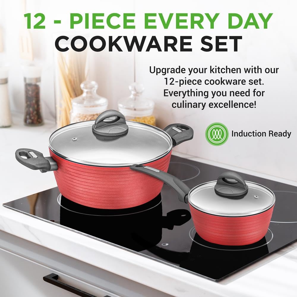NutriChef saucepans and dutch oven with lids illustrating versatility and coverage