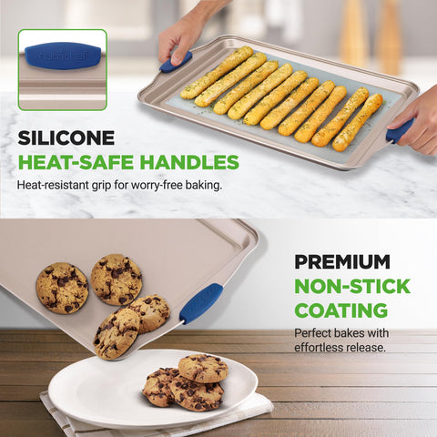 NutriChef blue silicone handle detail offering heat-resistant grip