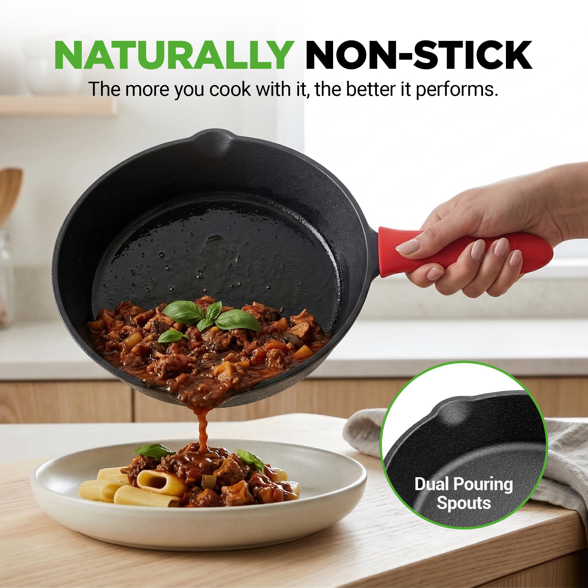 NutriChef silicone handle sleeve detail for safe grip and cool-touch handling benefit