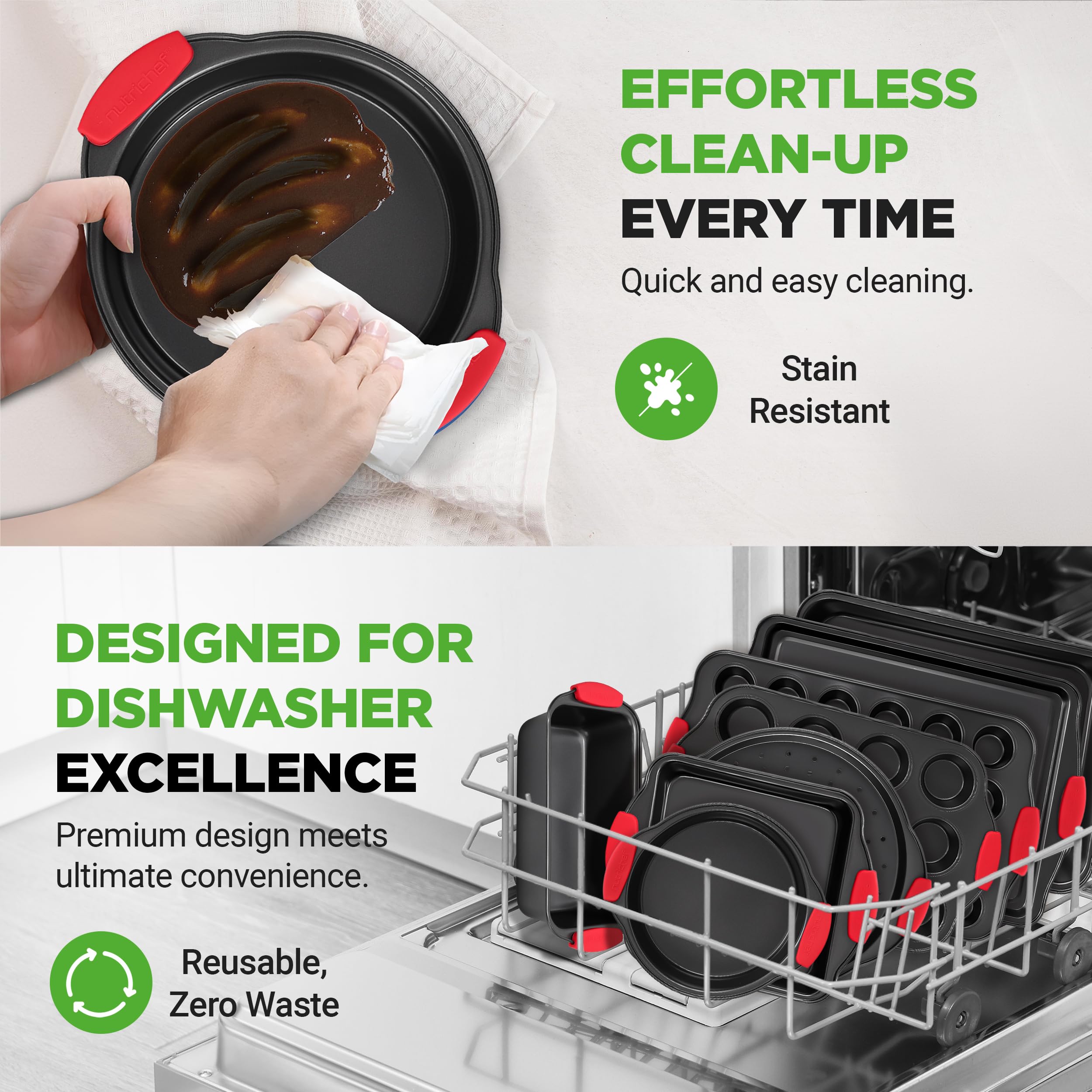 NutriChef red silicone handles close detail for safer oven removal