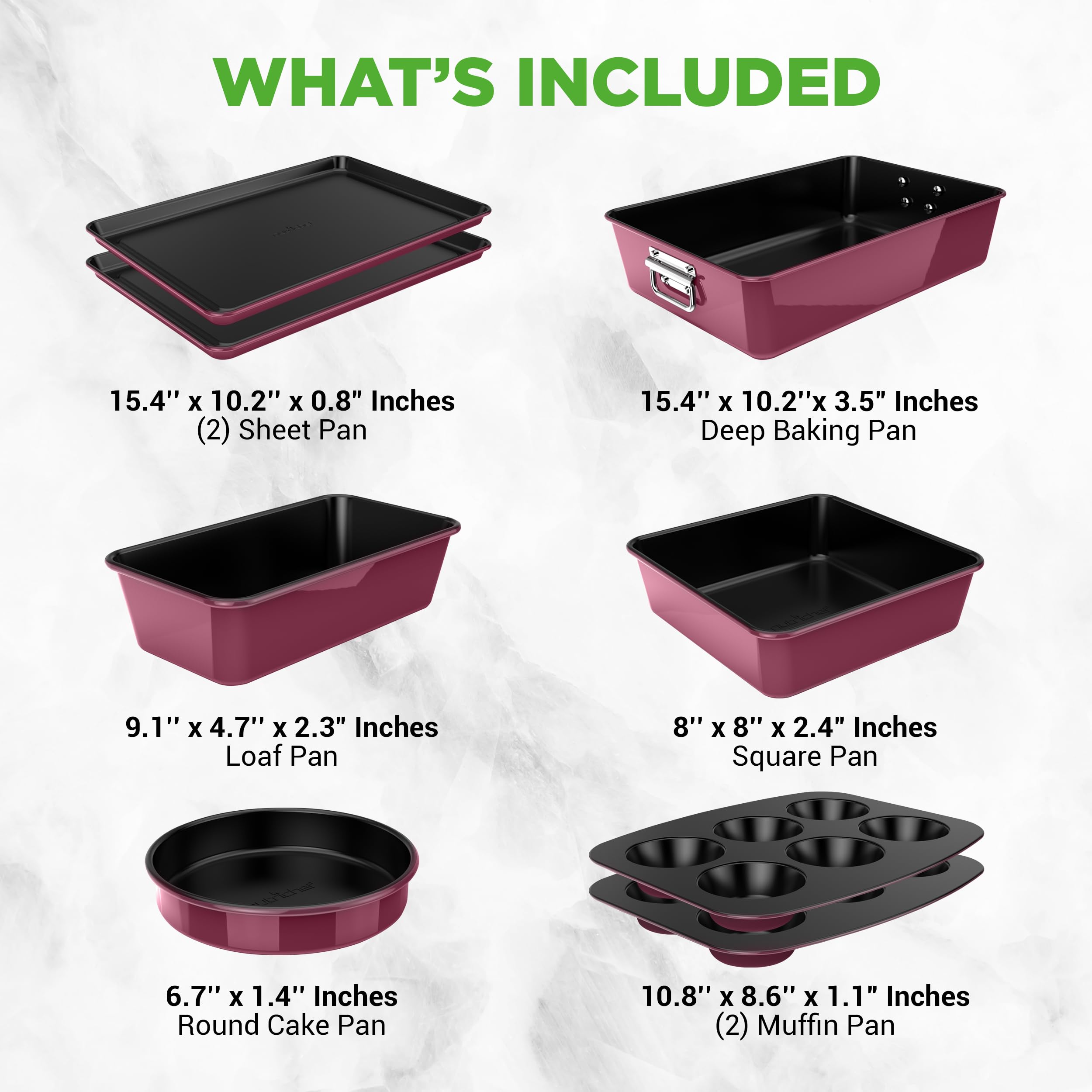 NutriChef pans next to a hand for scale showing compact sizes and practical fit benefit