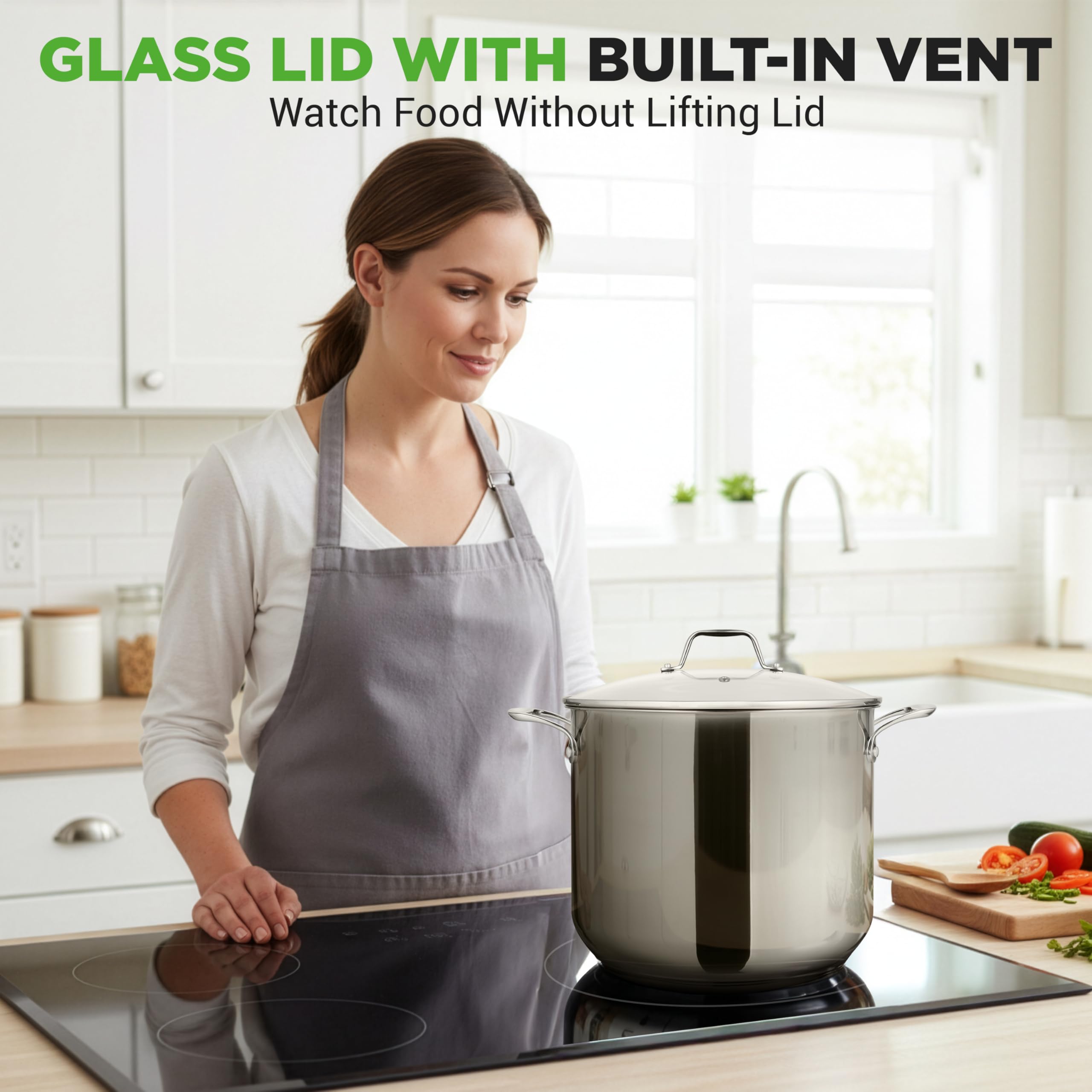 NutriChef tempered glass lid closeup for easy monitoring benefit