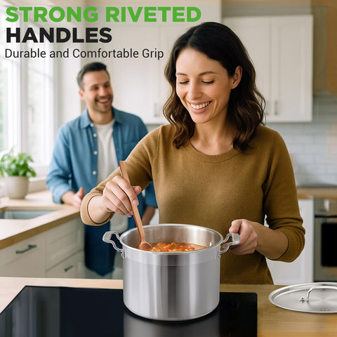 NutriChef pot next to measuring items showing size and easy kitchen storage