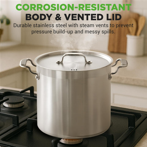 NutriChef filled with soup and ladle showing capacity and ease of serving