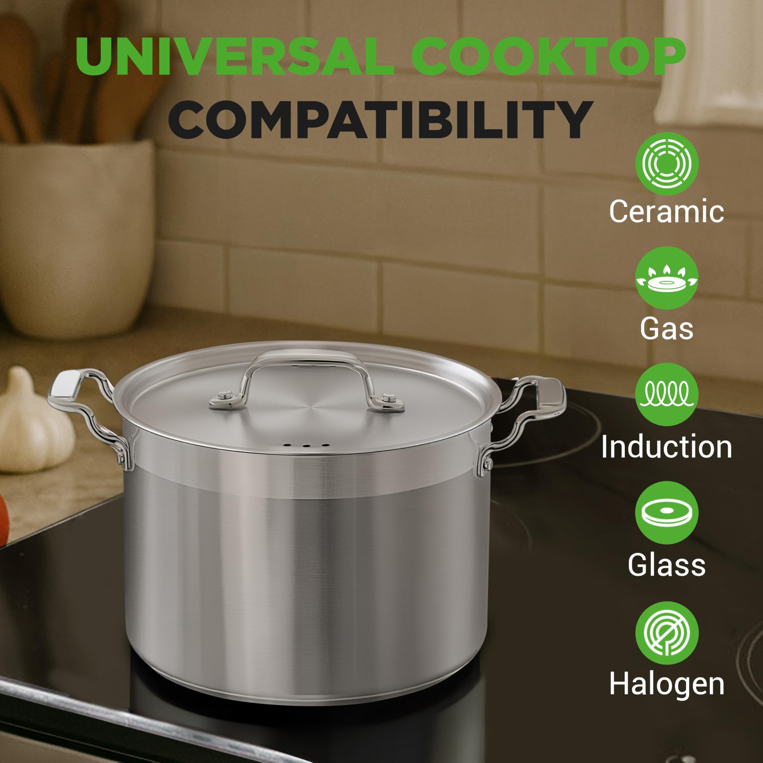 NutriChef stockpot filled with soup showcasing large-capacity family serving