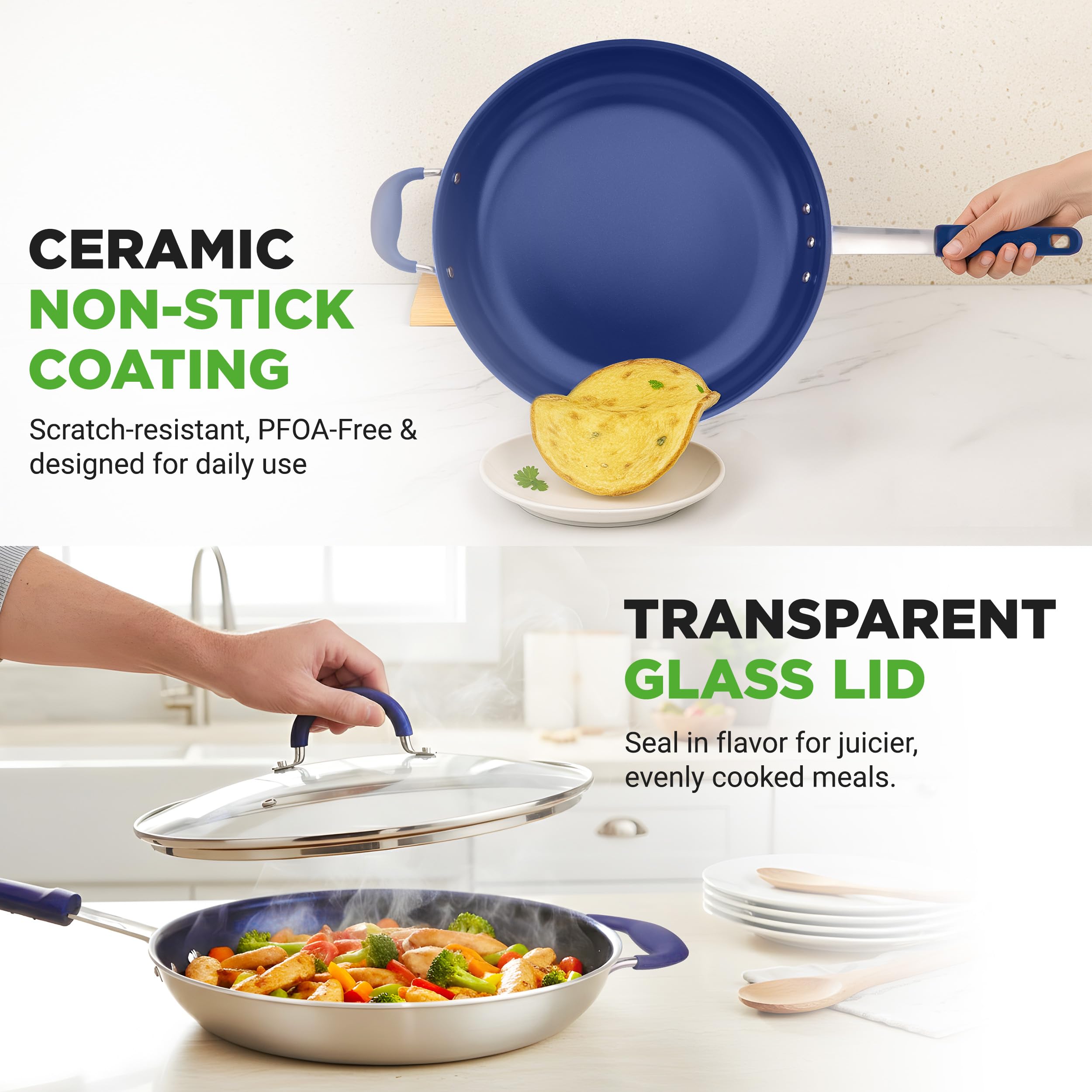NutriChef tempered glass lid image showing steam retention and visible cooking progress