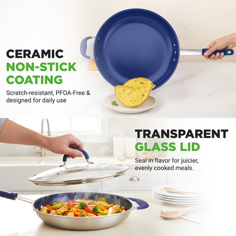 NutriChef tempered glass lid image showing steam retention and visible cooking progress