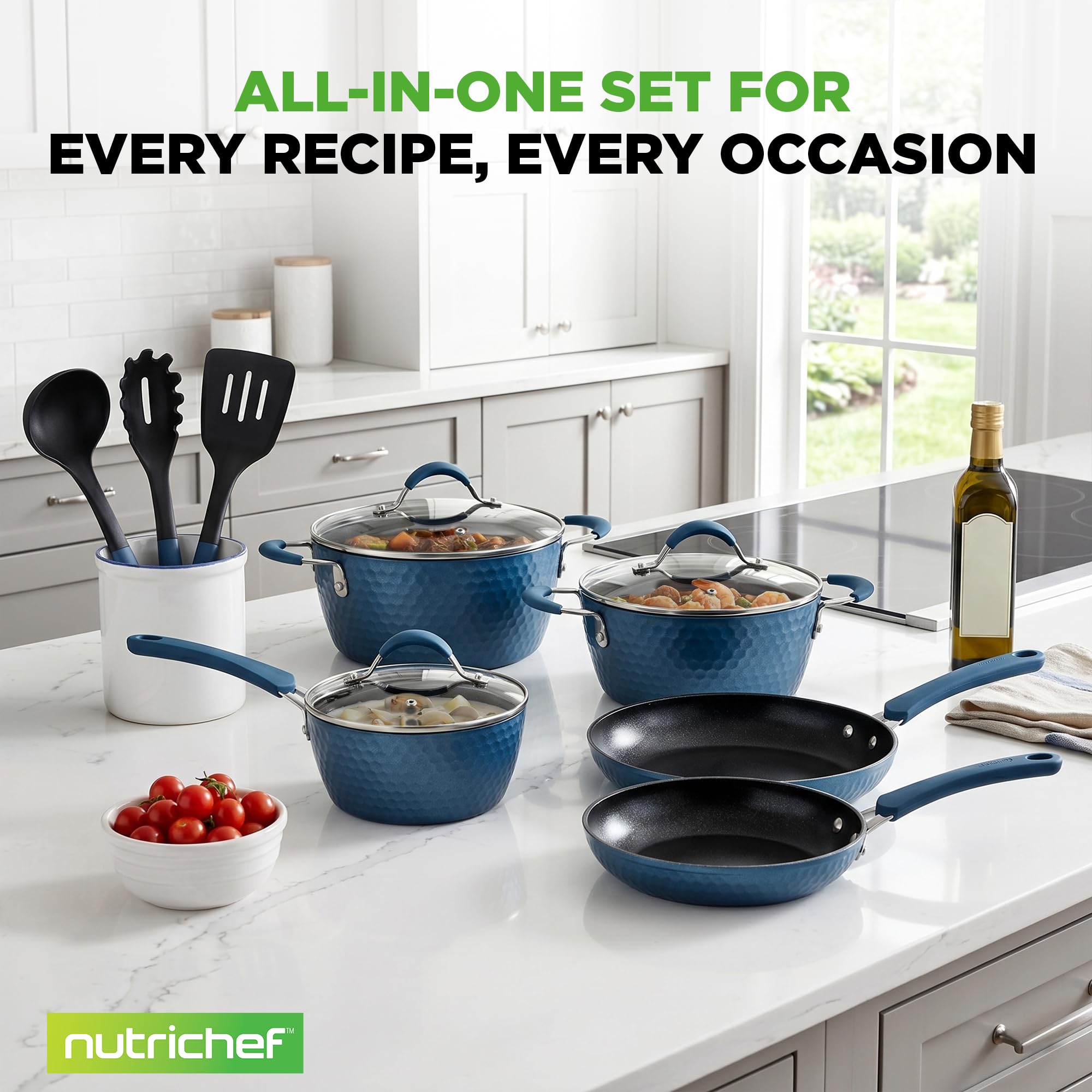 NutriChef included utensils and lids laid out showing scratch protection