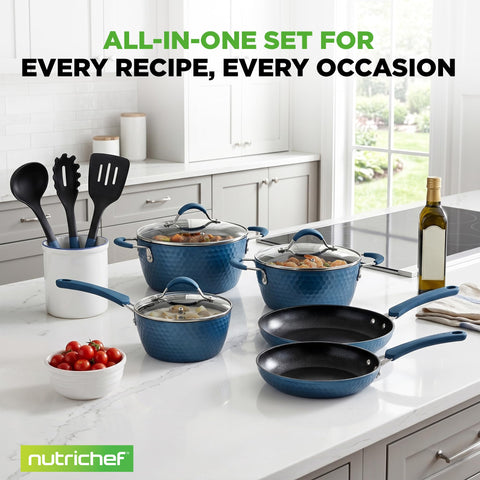 NutriChef included utensils and lids laid out showing scratch protection
