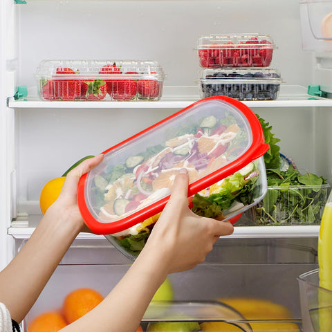 NUTRIUPS stacked in fridge with lid displays space-saving, spill-resistant storage