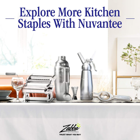 nuvantee shaker on a home bar with glassware showing stylish display and entertaining benefit