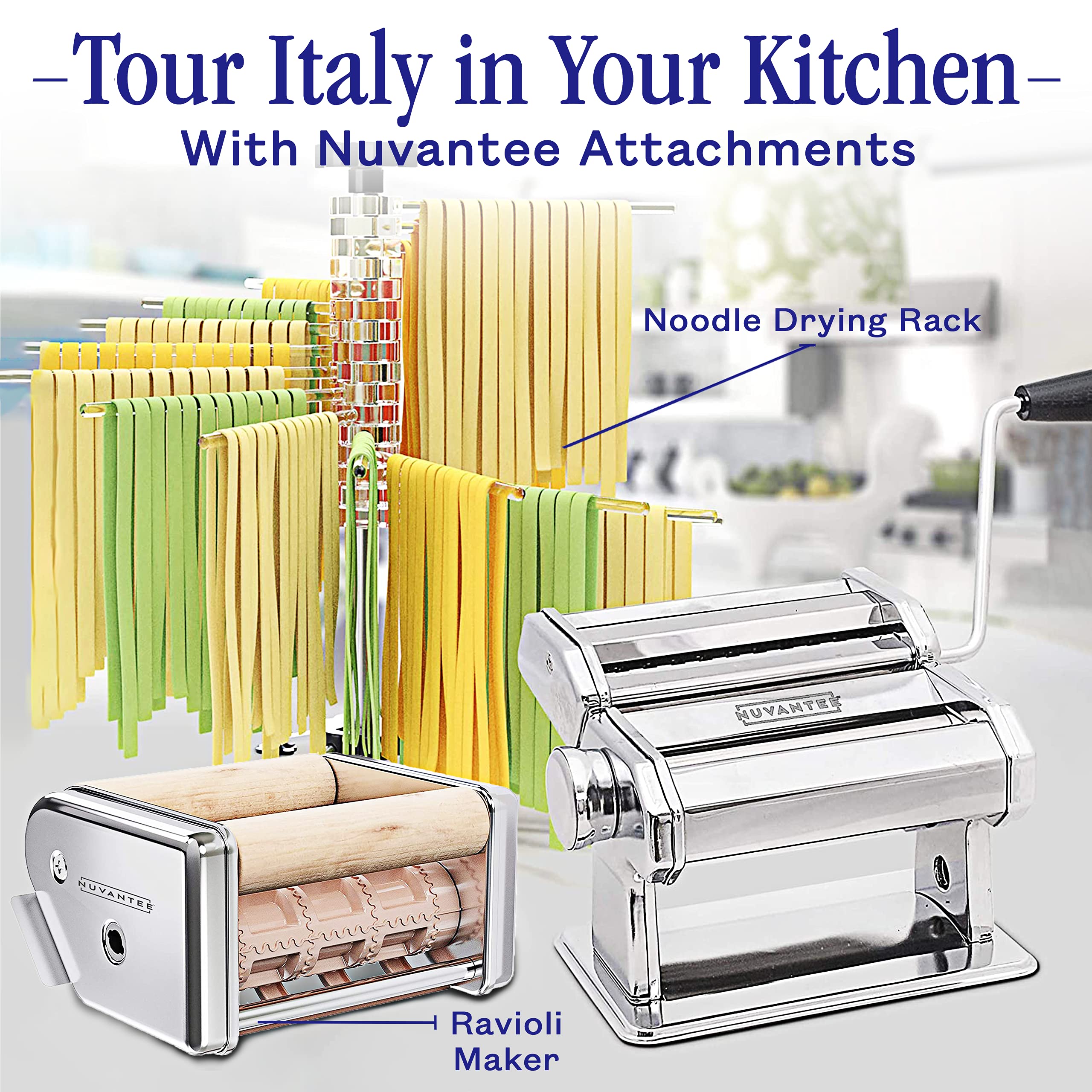 Nuvantee in a kitchen lifestyle scene showing family-friendly pasta making experience