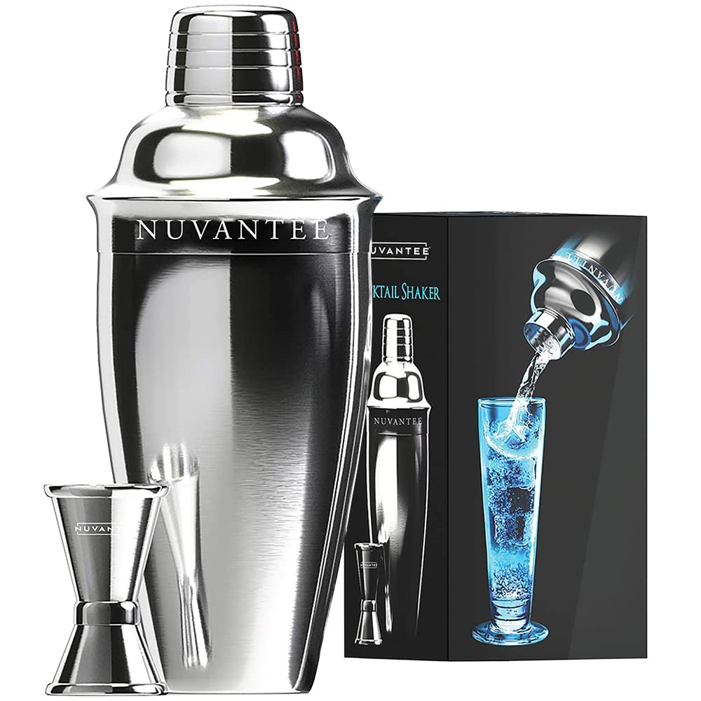 nuvantee shaker front view showing polished stainless-steel and professional style benefit