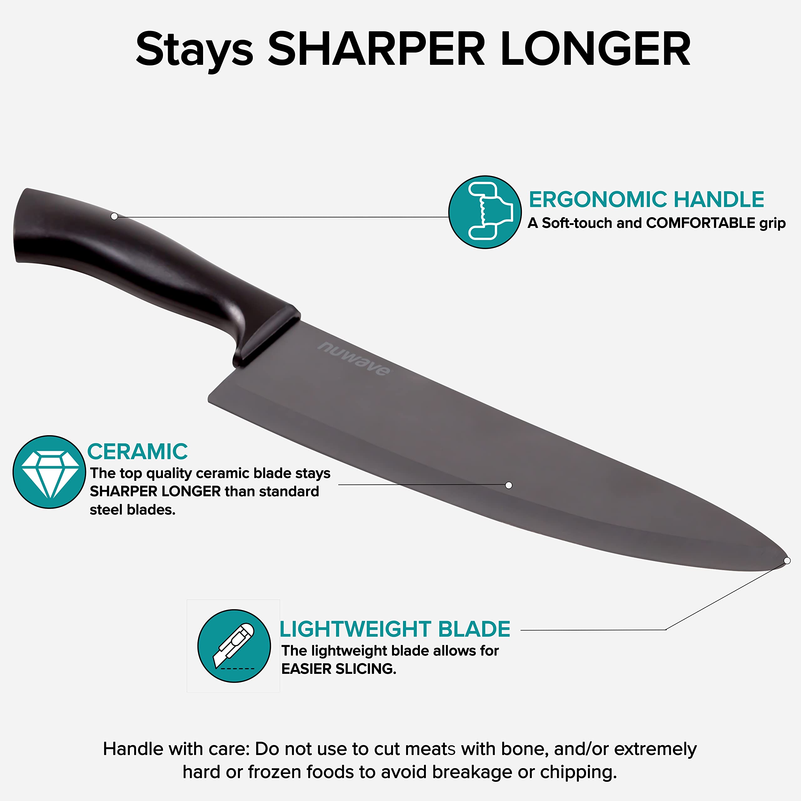 Nuwave blade close-up showing ceramic edge benefit long-lasting sharpness