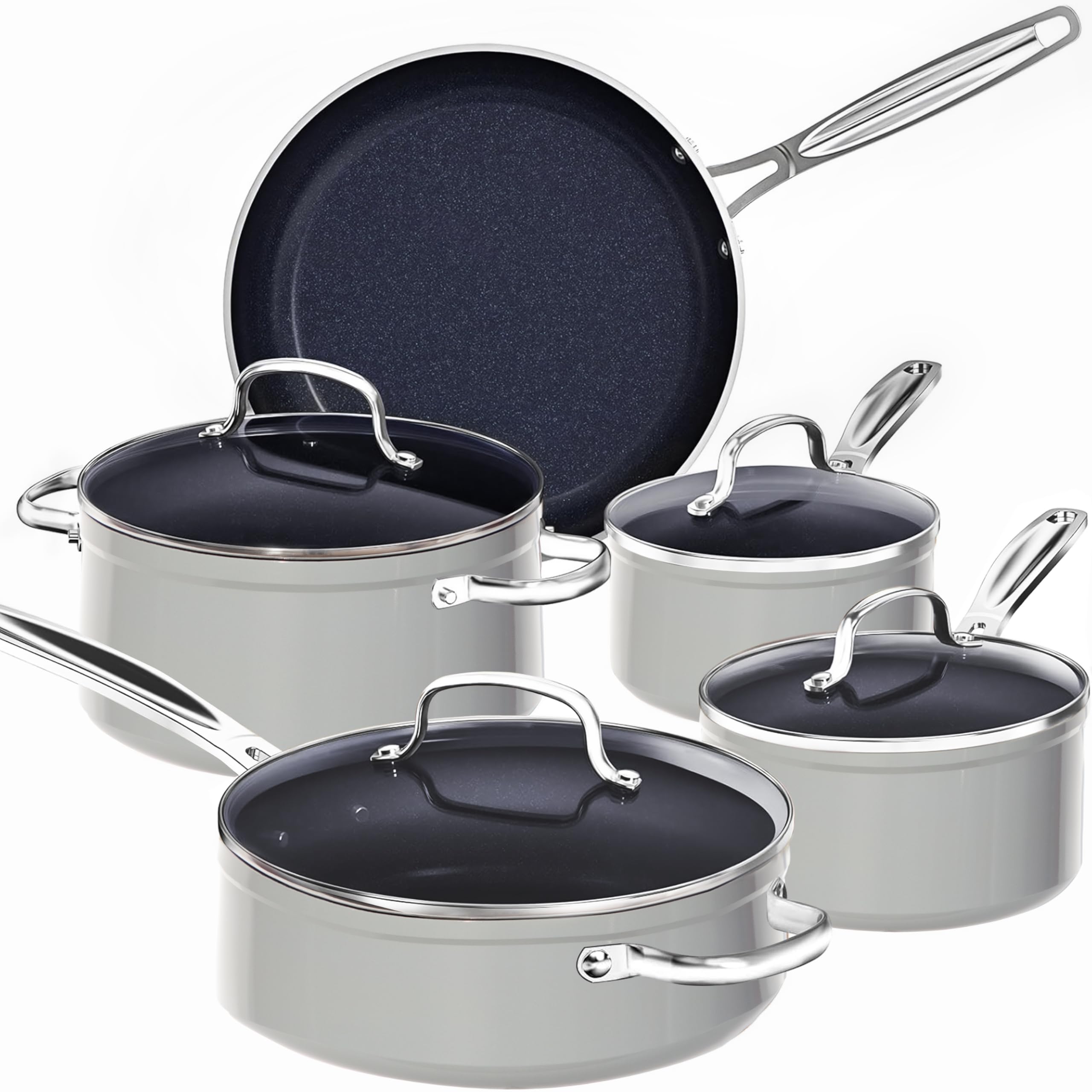 Nuwave cookware set front packaging showing full 9-piece collection and benefits