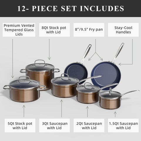 Nuwave full 12-piece set arranged showing included cookware and lids