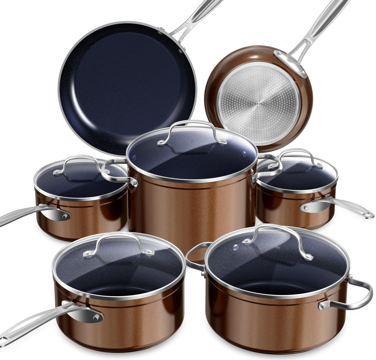 Nuwave front packaging showing 12-piece Duralon Blue set and features