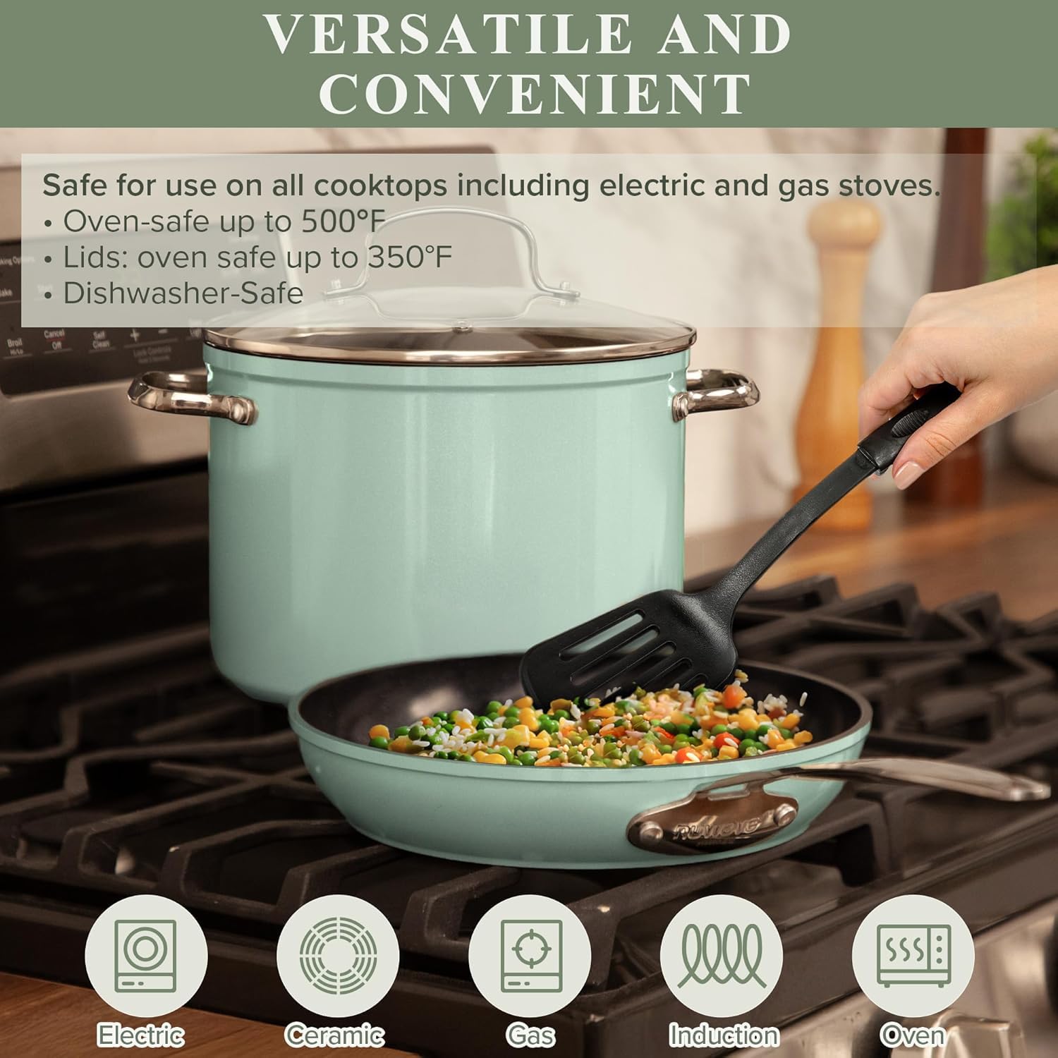 Nuwave close detail of lid fit and ergonomic handles for safe grip