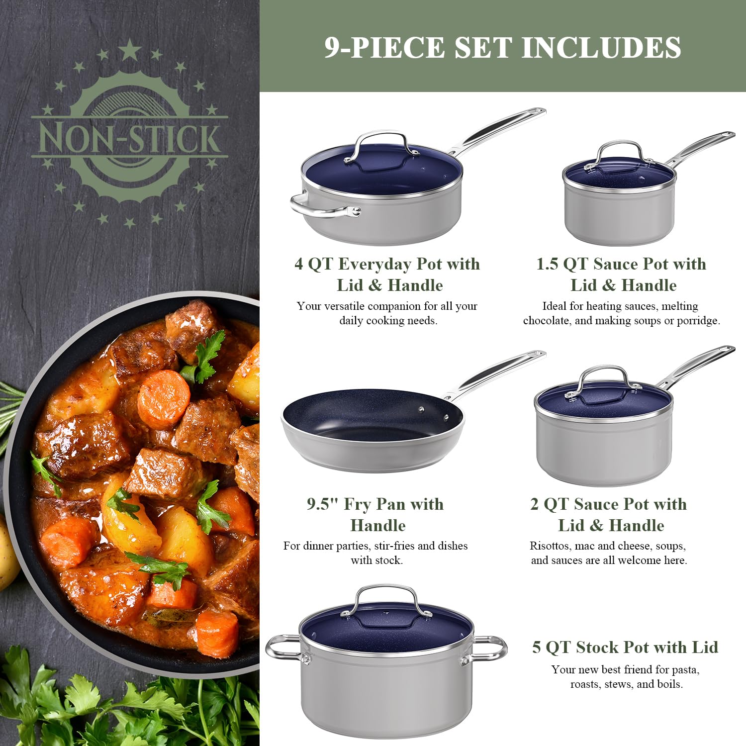 Nuwave skillet top view highlighting Duralon Blue nonstick surface for easy release