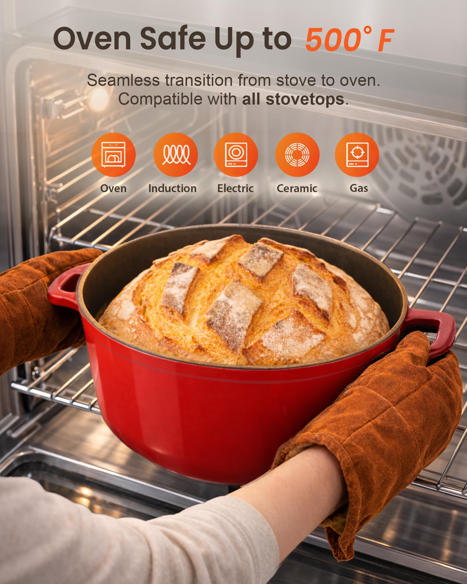 Nuwave smooth interior surface of Dutch oven for easy cleaning and no seasoning