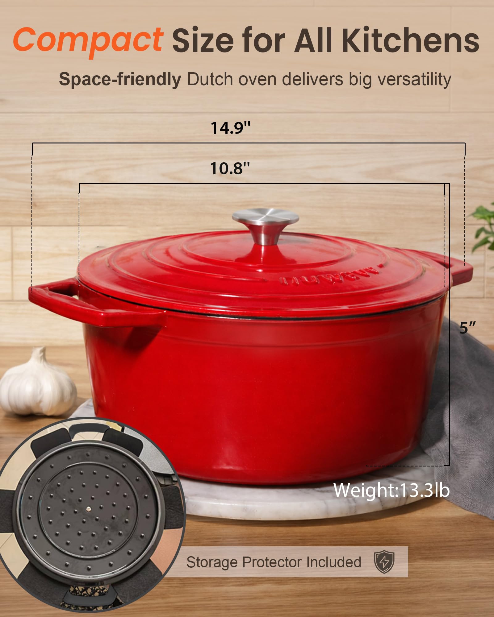Nuwave boxed Dutch oven with included storage protector showing safe storage and transport