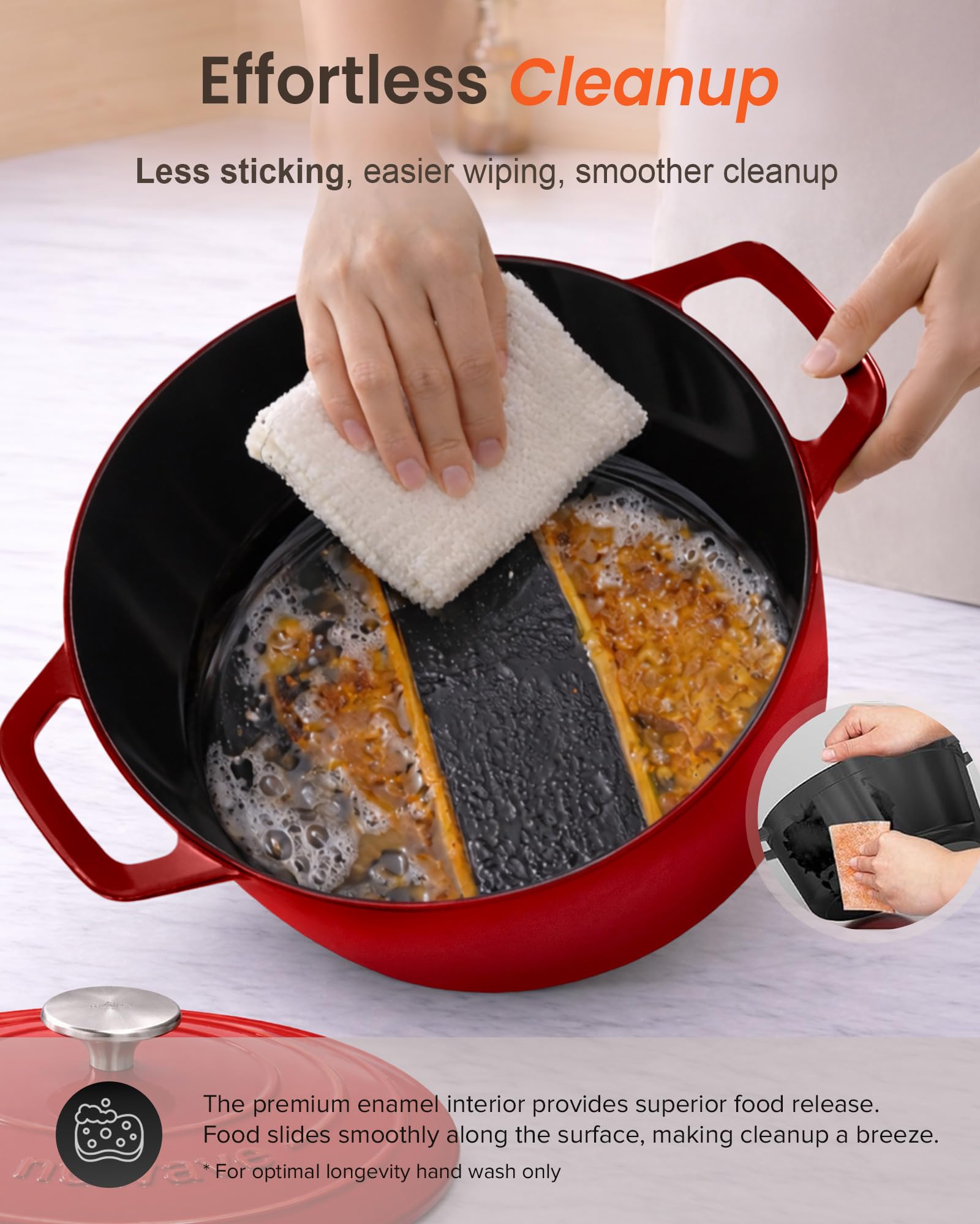 Nuwave Dutch oven next to a measuring cup for clear 6-quart size and portion guidance