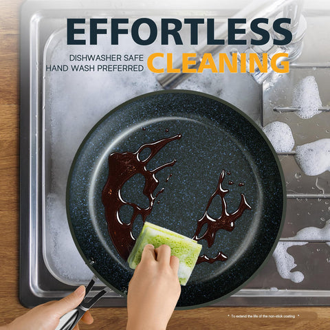 Nuwave frying pan releasing sautéed vegetables easily to show non-stick benefit