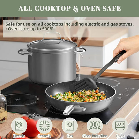 Nuwave handle design and grip showing ergonomic hold for safe, comfortable cooking