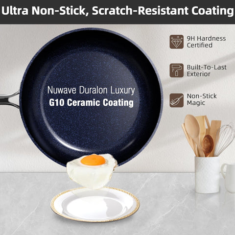 Nuwave Lux close-up of Duralon Blue ceramic finish demonstrating smooth nonstick surface