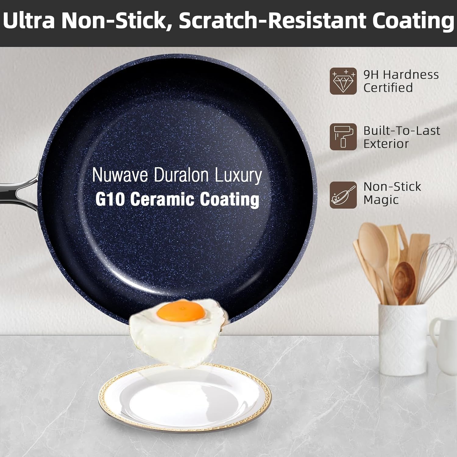 nuwave close-up of Duralon Blue ceramic coating for easy release