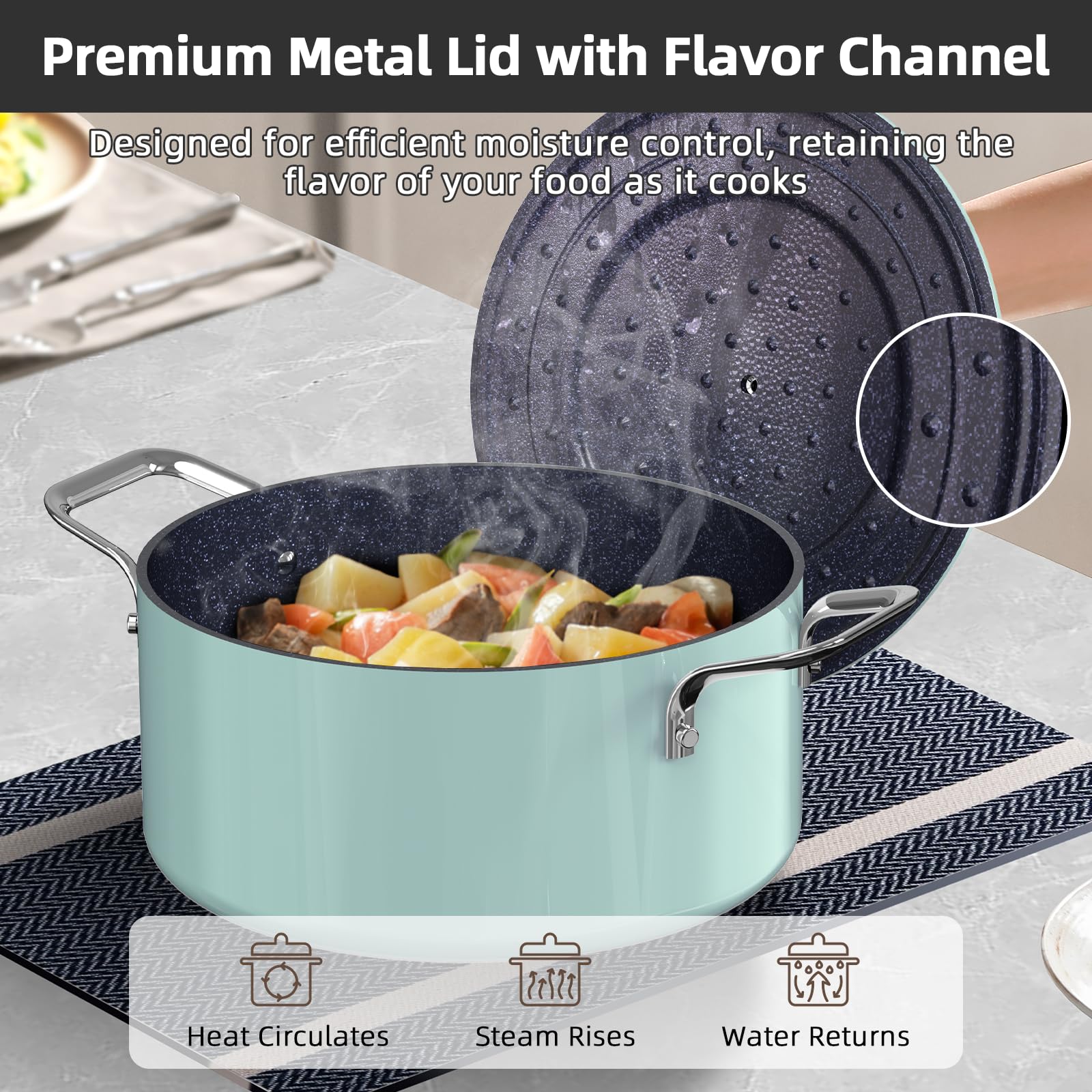 Nuwave Lux frying pan in use sautéing vegetables for even heat and easy release