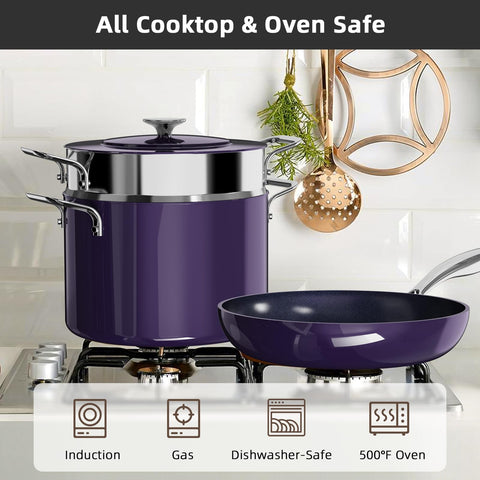 nuwave cookware stacked for compact storage and organized kitchen