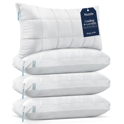 Nuzzle front packaging showing four king pillows and premium presentation benefit
