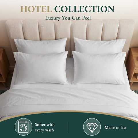Nuzzle pillowcases styled on made bed conveying hotel-quality comfort