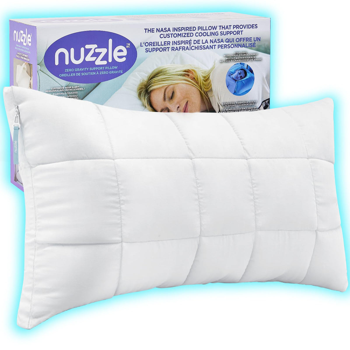 Nuzzle queen pillow front view showing plush hotel-like surface and inviting comfort