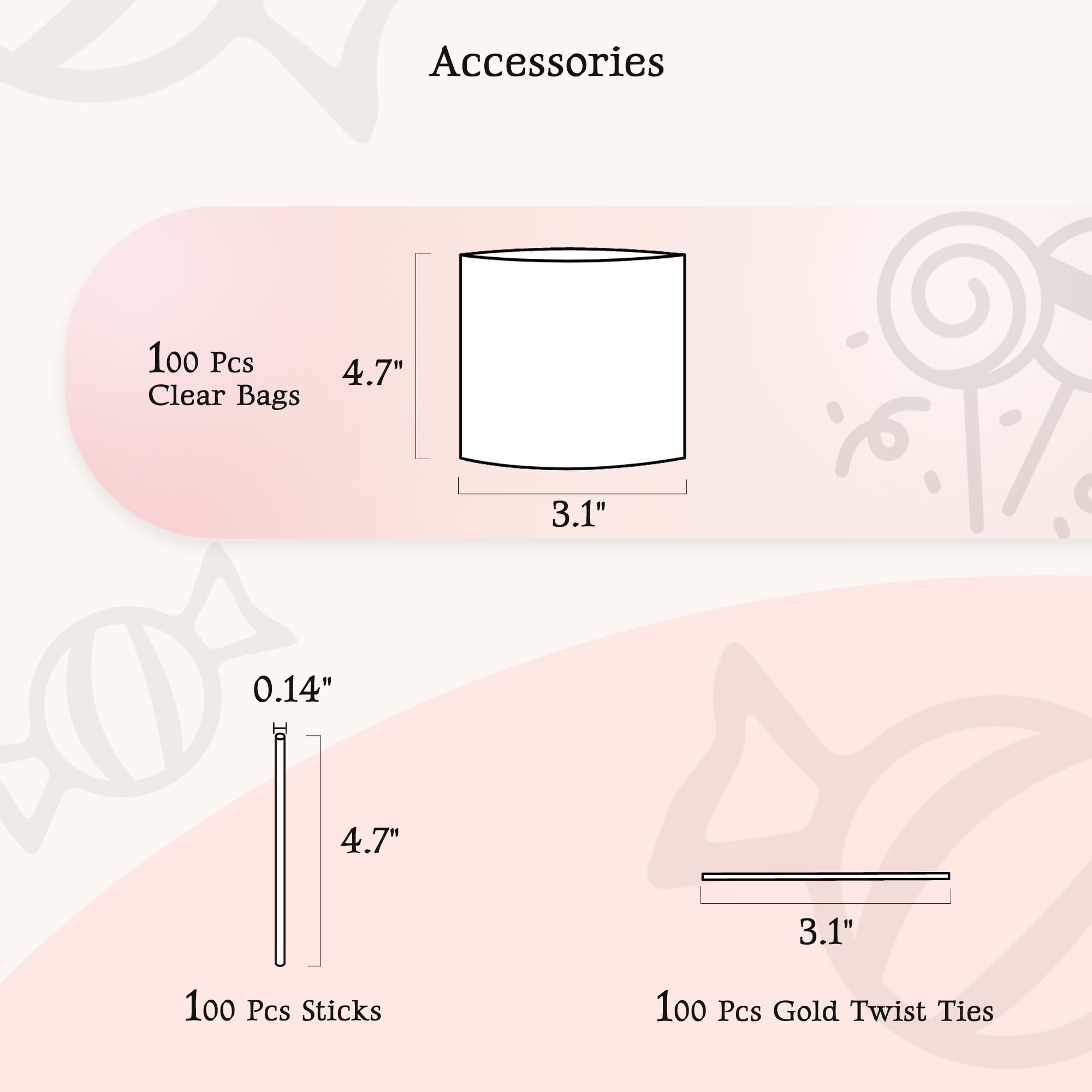 NWK accessory bundle of bags, sticks, and gold ties for gifting